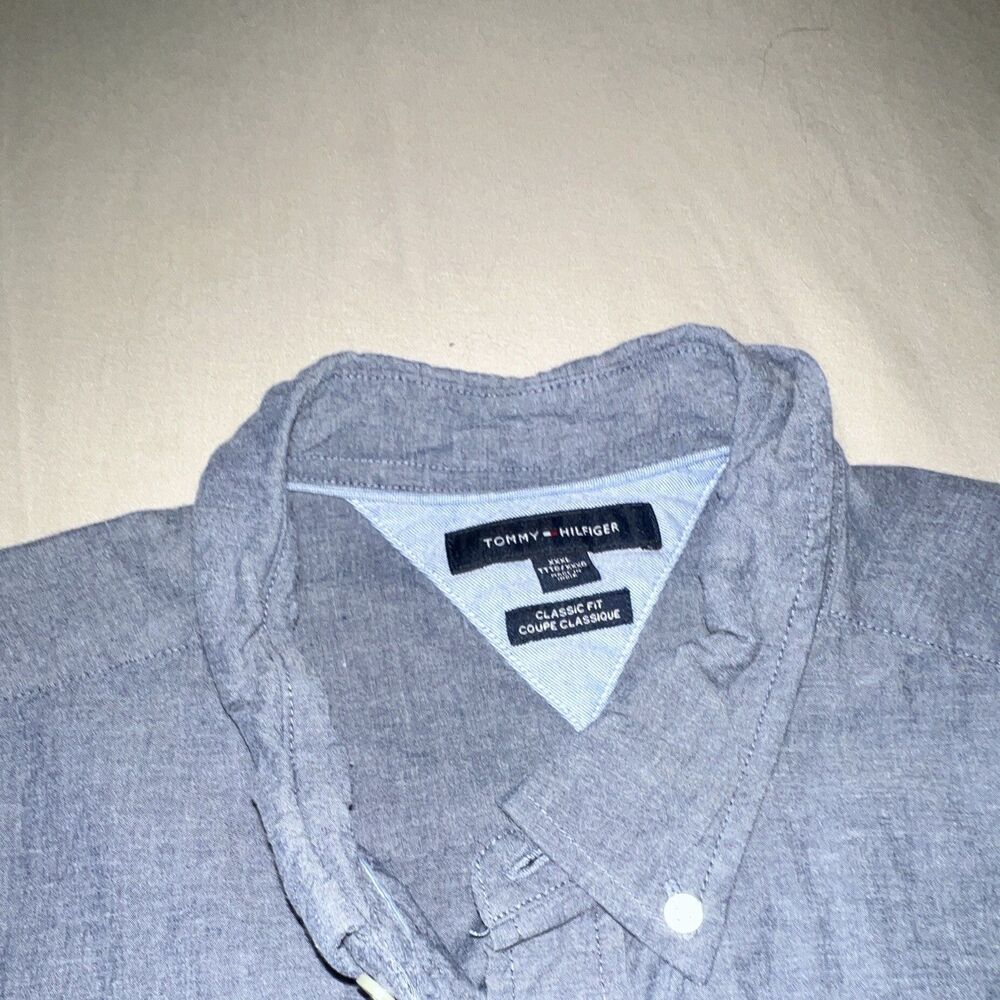 Tommy Hilfiger Mens Blue Solid Classic Fit Stretch Button Down Shirt 3XL